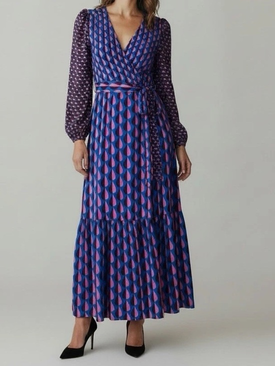 Boden Dresses & Skirts - Boden Ophelia Faux Wrap Maxi Dress Multicolor Jersey Raindrop Tie Waist Sz 12R